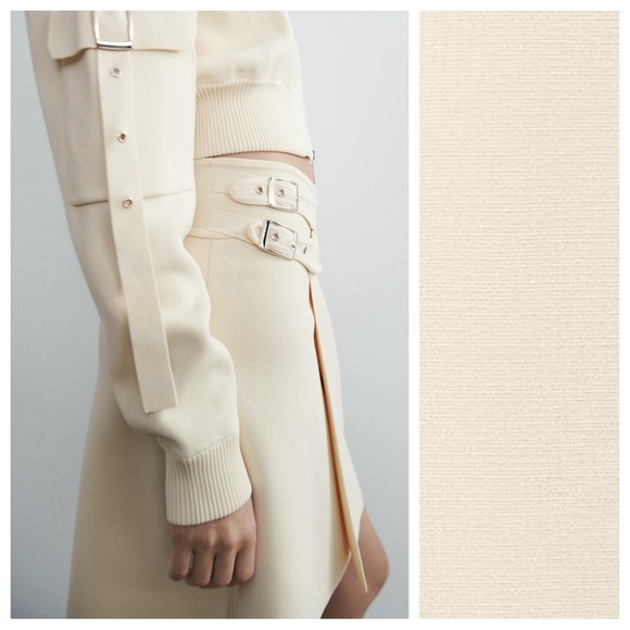 NWT. Zara Cream Viscose Blend Knit High-Waisted Skirt with Buckles. Size XS. - Picture 3 of 10